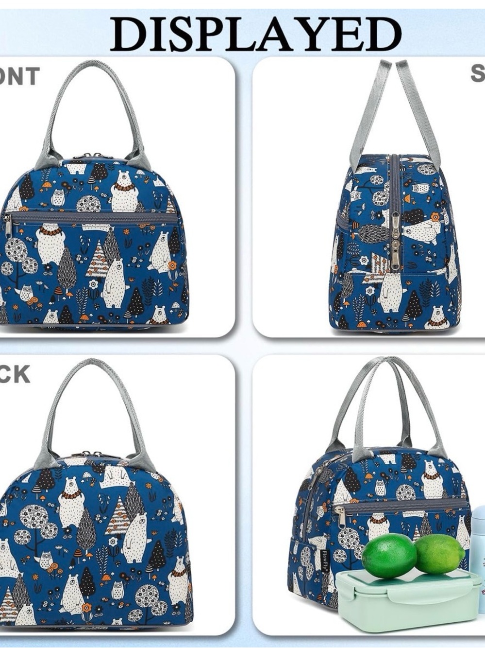 NEW! FlowFly Insulated Lunch Cooler Bag - Tote Bag —owls and bears - Picture 3 of 7